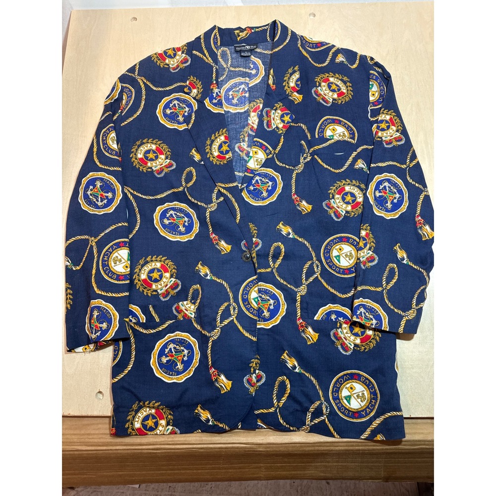 Vintage 80s Hunters Run Navy Nautical Yacht Club Rayon Blazer Mens Small